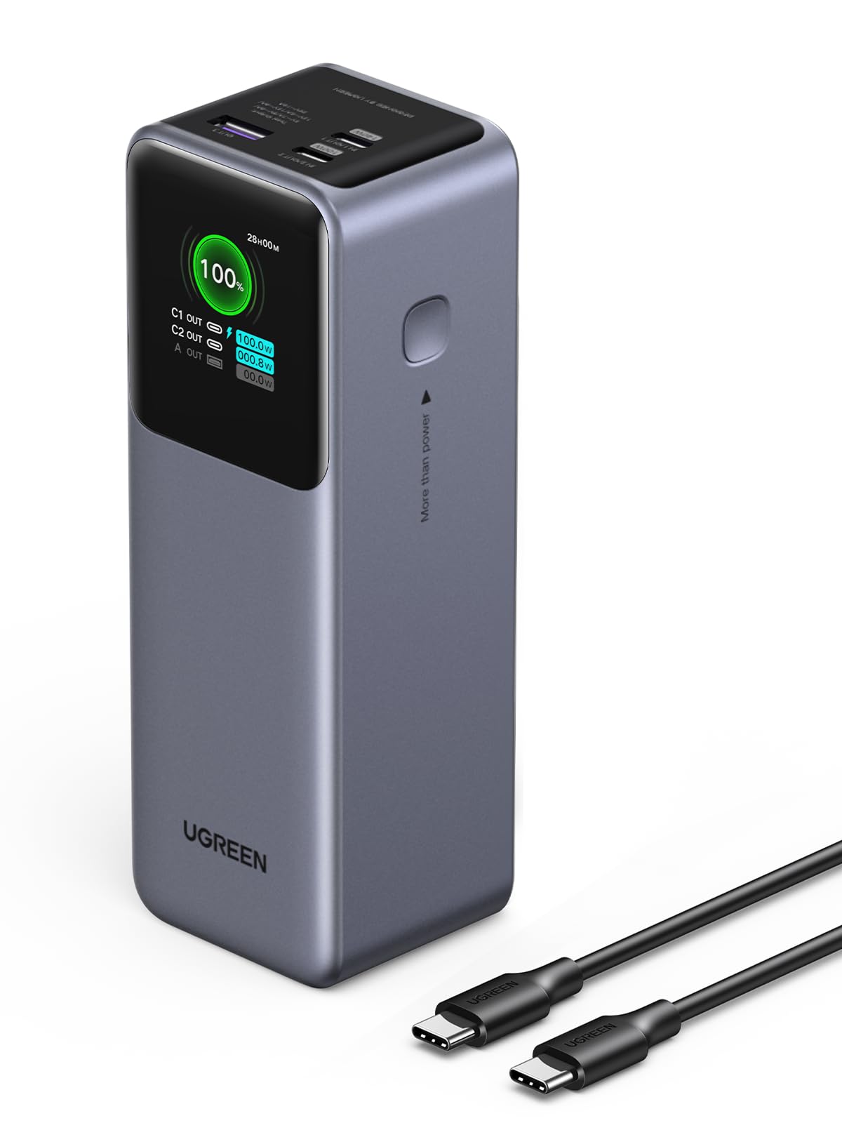Power Bank UGREEN 25000mAh 200W Negro con Carga Rápida y Pantalla TFT