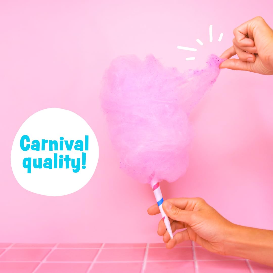 Cotton Candy Express Paquete variado de azúcar de hilo dental con tarros de plástico de 3 a 11 onzas de cereza, frambuesa azul y azúcar de uva más 50 conos de algodón de papel