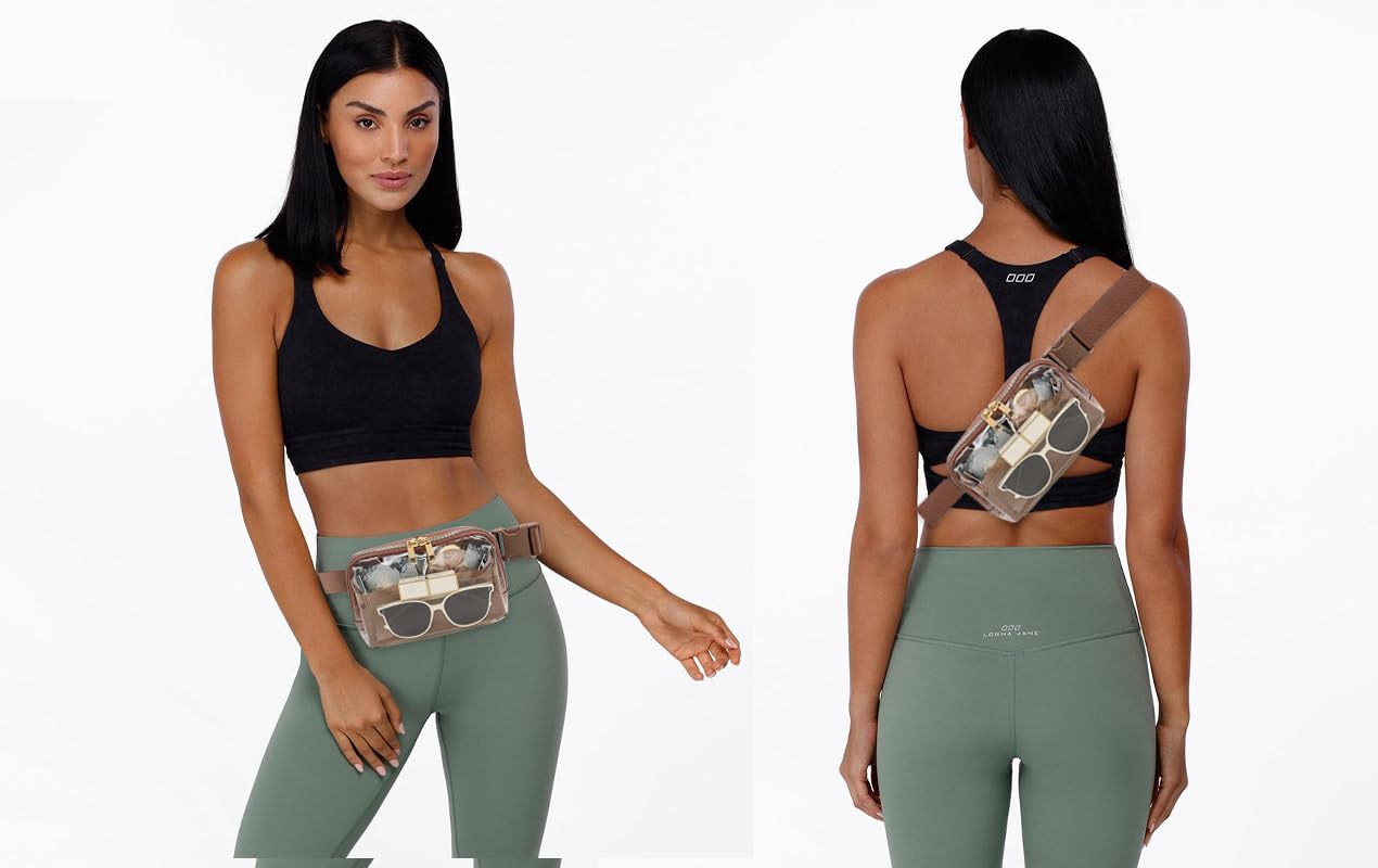 Riñonera Moda Transparente Marrón con Correa Ajustable para Mujer y Hombre