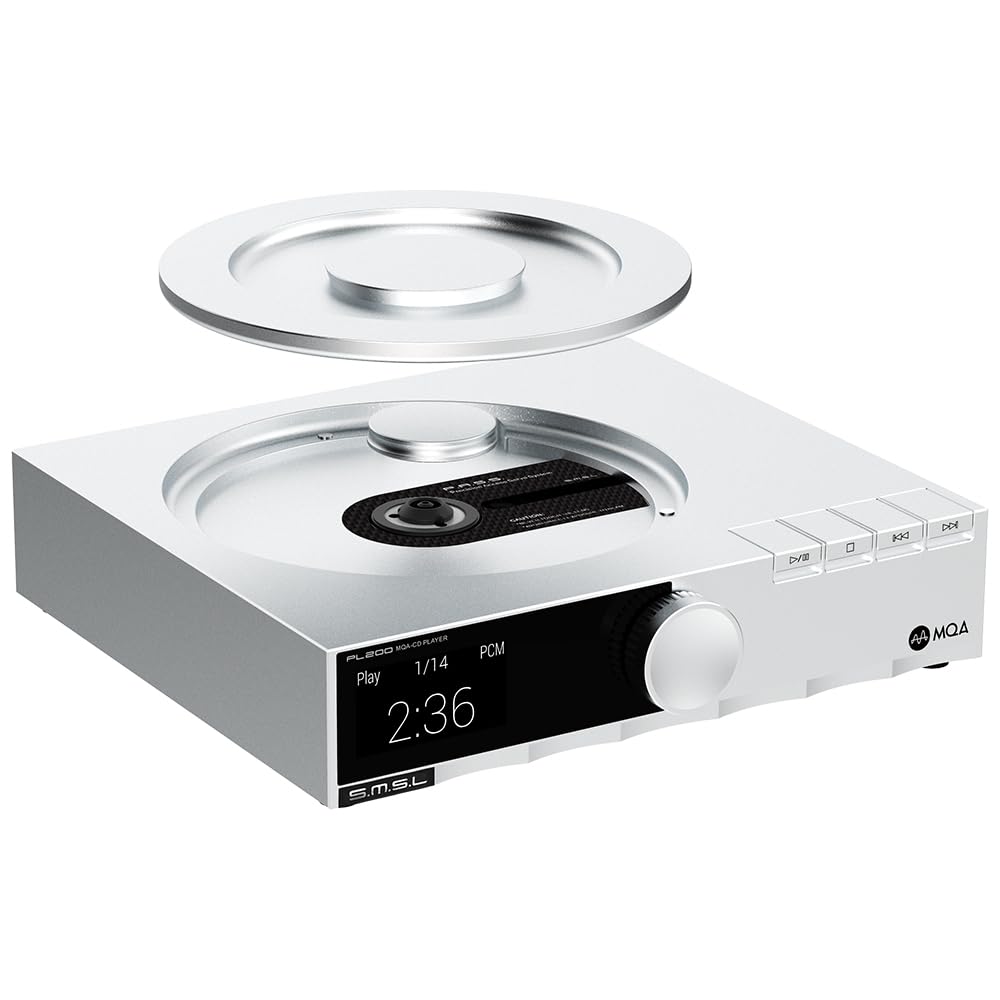 SMSL PL200 MQA Reproductor de CD Tocadiscos HiFi Lossless AK4499EX Chip Bluetooth Reproducción Decodificación Amplificador de auriculares con mando a distancia (Plata)