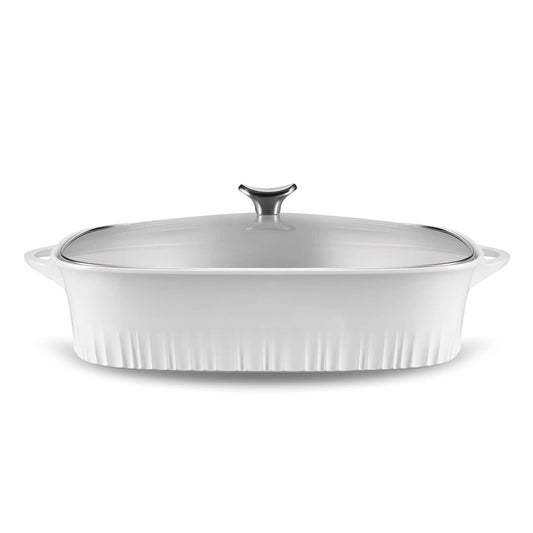 CorningWare QuickHeat - Asador de aluminio fundido de 5.7 cuartos de galón con tapa e interior de cerámica antiadherente, ligero y rápido incluso para hornear y cocinar al calor, para carnes, sopa