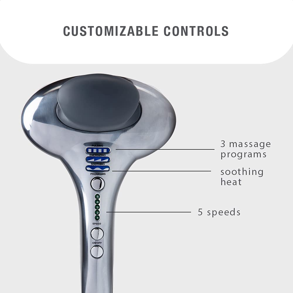 Mástil inalámbrico, masajeador de percusión de espalda, amasado profundo, doble nodo, portátil, ligero, recargable, Brookstone Max 2, plata (B-HHP-650J)
