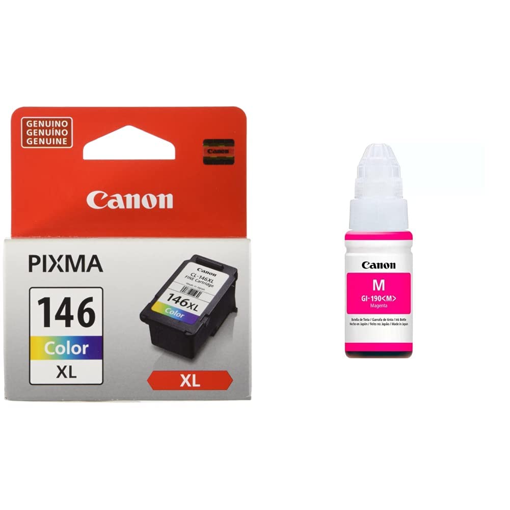 Canon Cartucho de Tinta PIXMA CL-146 XL de Color + Cartucho de Tinta GI-190 Magenta