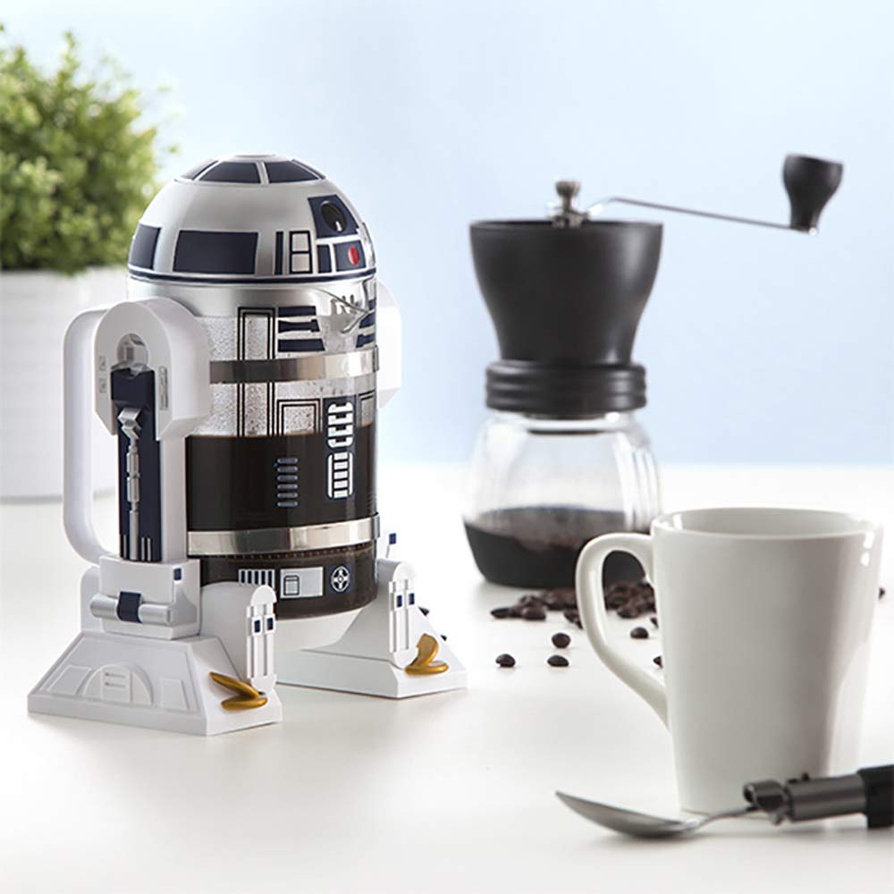 Máquina de café de mano, cafetera Creative Robot R2D2, mini cafetera de filtro de acero inoxidable, olla de presión de olla de aislamiento para el hogar