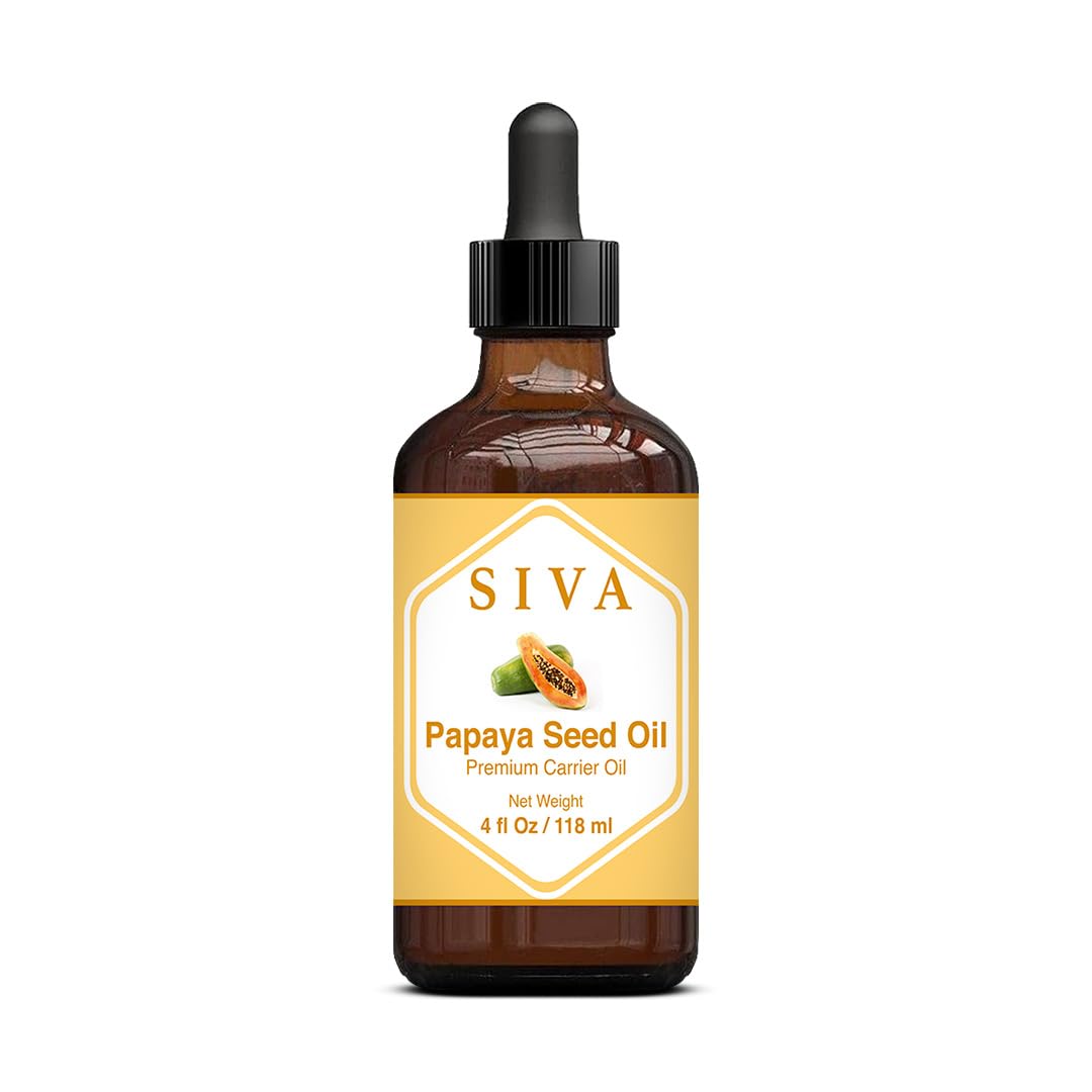 SIVA ORGANICS- Aceite de semilla de papaya SIVA 4 oz (118 ml) Aceite portador prensado en frío de primera calidad con gotero para el rostro y el cuidado de la piel.
