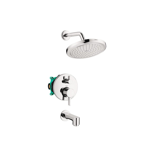 Hansgrohe Croma - Juego completo de ducha y tina con sistema de ducha moderno de 1 rezo de fácil control en cromo, áspero y válvula de ducha incluida 2 GPM, 04908000