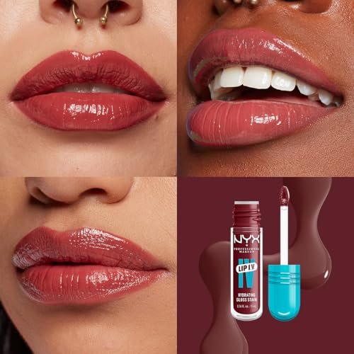 NYX Professional Makeup, LIP IV Gloss Serum Hidratante, Tono: Drippin in Rose. Tinta de Labios hidratante con alto pigmento infusionado con agua de coco y magnesio. Fórmula vegana.