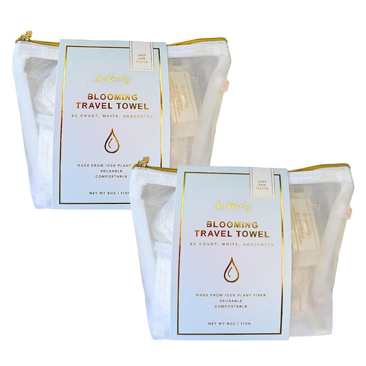 Bonblissity Toallas faciales comprimidas para viaje, reutilizables, portátiles, compactas, expandibles y activadas por agua, mini artículos esenciales de viaje para mujeres (paquete de 2, 20 unidades