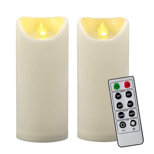 CANDLE IDEA - 2 velas LED impermeables de 3 x 7 pulgadas para exteriores, sin llama, con temporizador remoto, funciona con pilas, velas falsas de plástico para decoración de linterna de Navidad de