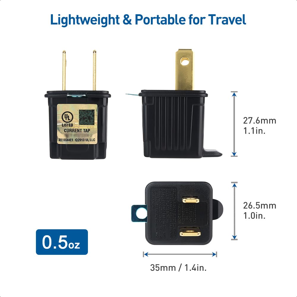 Cable Matters - Paquete de 3 adaptadores de 2 clavijas a 3 clavijas, adaptador de enchufe 3P a 2P - Convierte una toma de 2 clavijas para soportar enchufes de 3 clavijas, negro