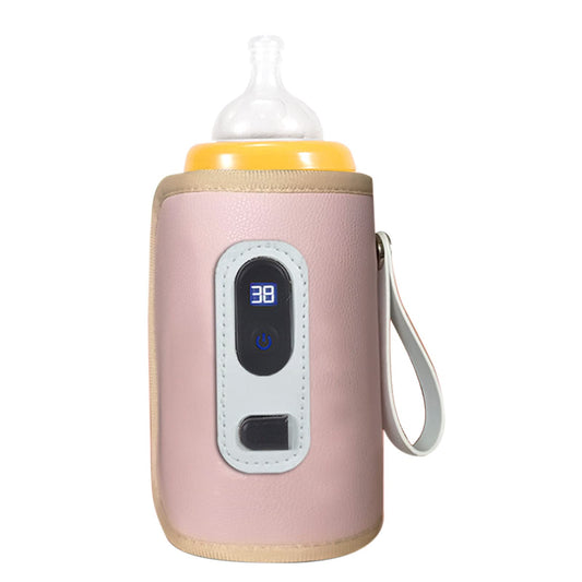 Calentador de Biberones USB con Pantalla LCD, Calentamiento Preciso, Temperatura Ajustable, Calentador de Biberones de Leche Portátil para Viajes, Coche, Avión (Rosa)