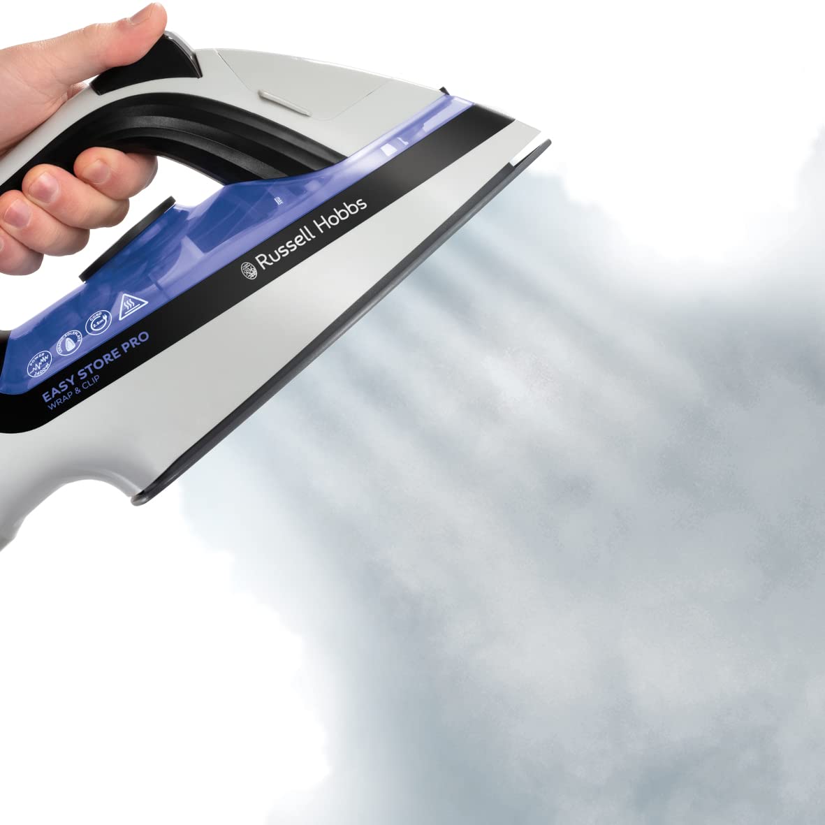 Plancha de Vapor Russell Hobbs Blanco Suela de Cerámica Ahorro de Espacio