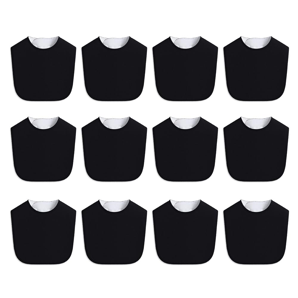 lazyrhino - Paquete de 8 baberos unisex ajustables con broches de presión ultra suaves y absorbentes para la dentición para niños y niñas (negro-12 piezas)