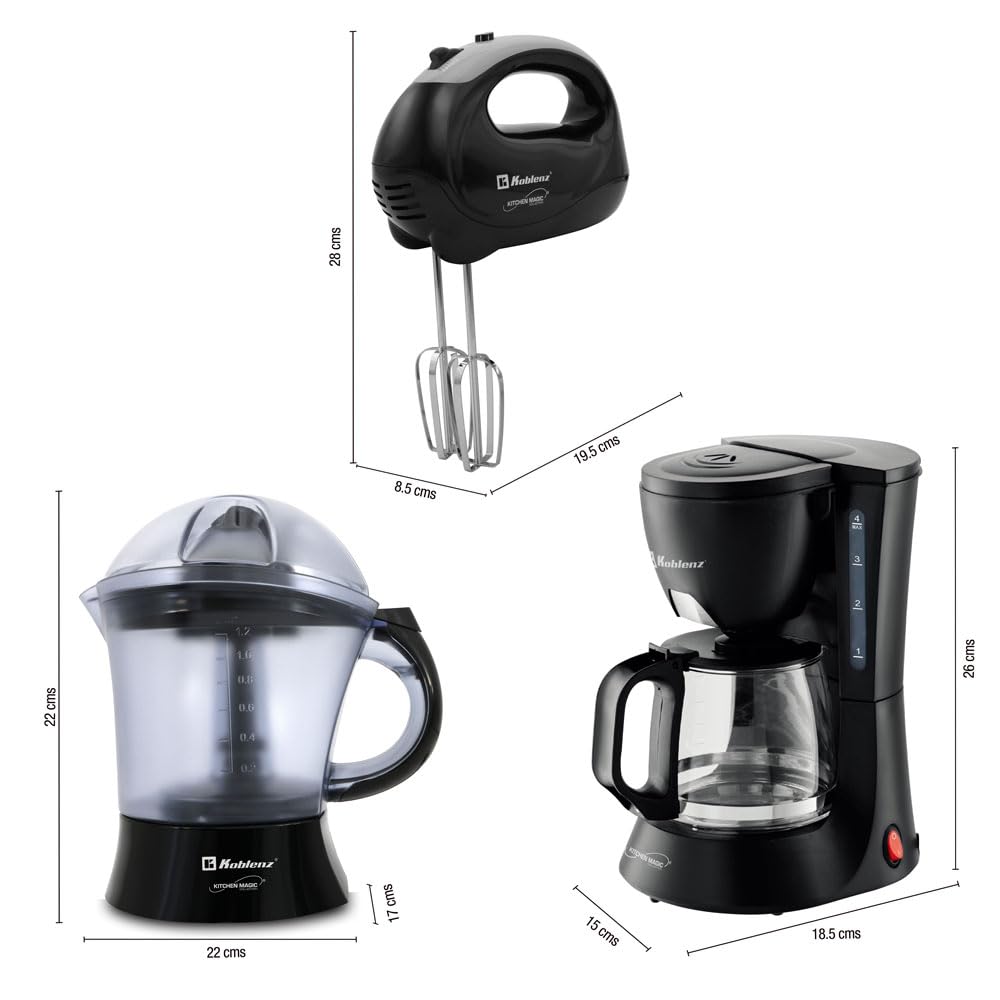 Electrodomésticos de Cocina Koblenz Rojo Combo de Iniciación con Cafetera de Goteo, Batidora de Mano y Exprimidor de Cítricos