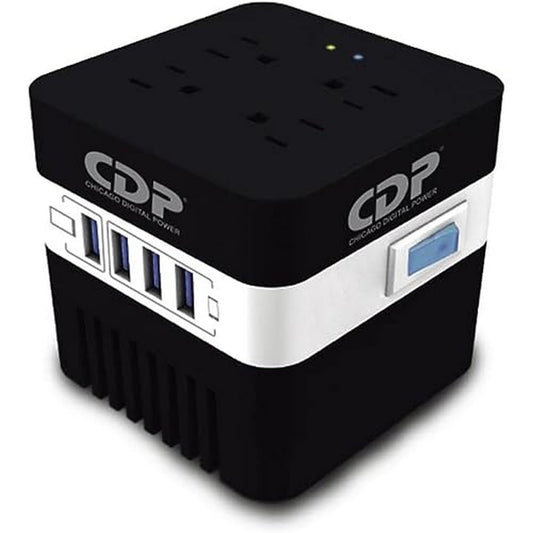 CDP RU-AVR604 Regulador 600VA / 300W, 4 Contactos, 4 Puertos USB, Supresión de Picos, Color Negro