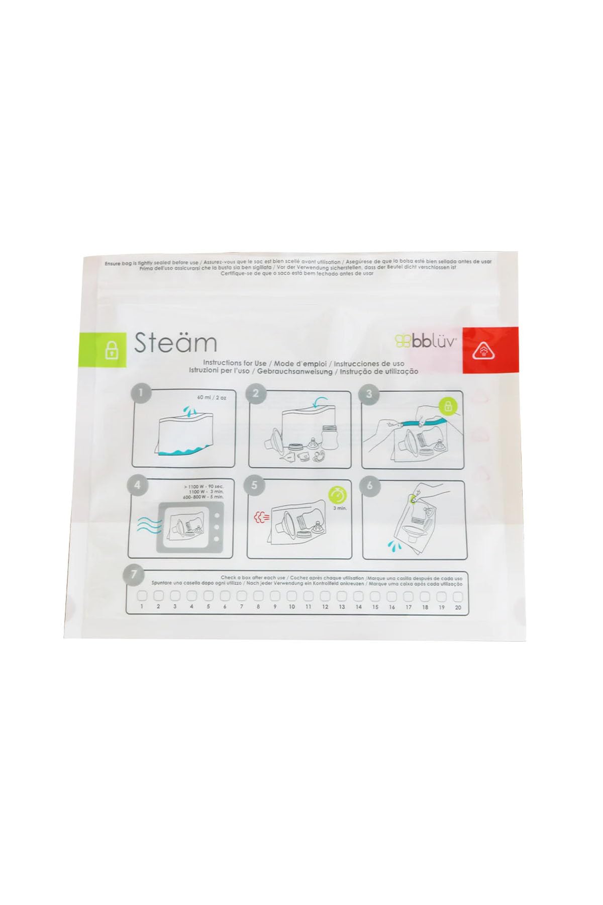 bblüv Steäm - Limpiador de biberones de microondas por vapor, 120 usos por paquete, reutilizable, sin BPA, limpiador de biberones, rápido y fácil