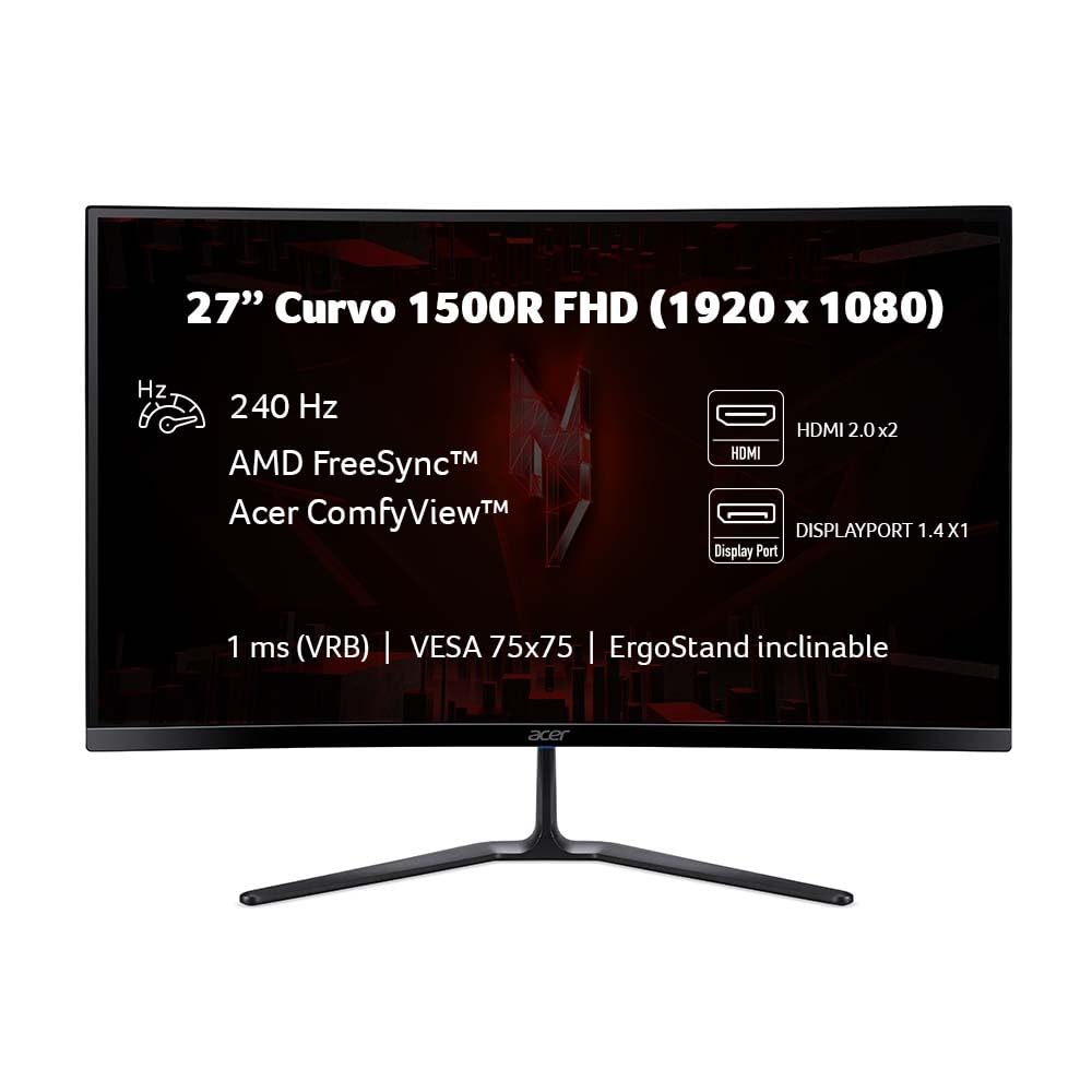Acer Monitor Gamer Nitro ED0 27" VA Curvo 1500R FHD 240Hz | Tiempo de Respuesta 1ms (VRB) | Tecnología AMD FreeSync