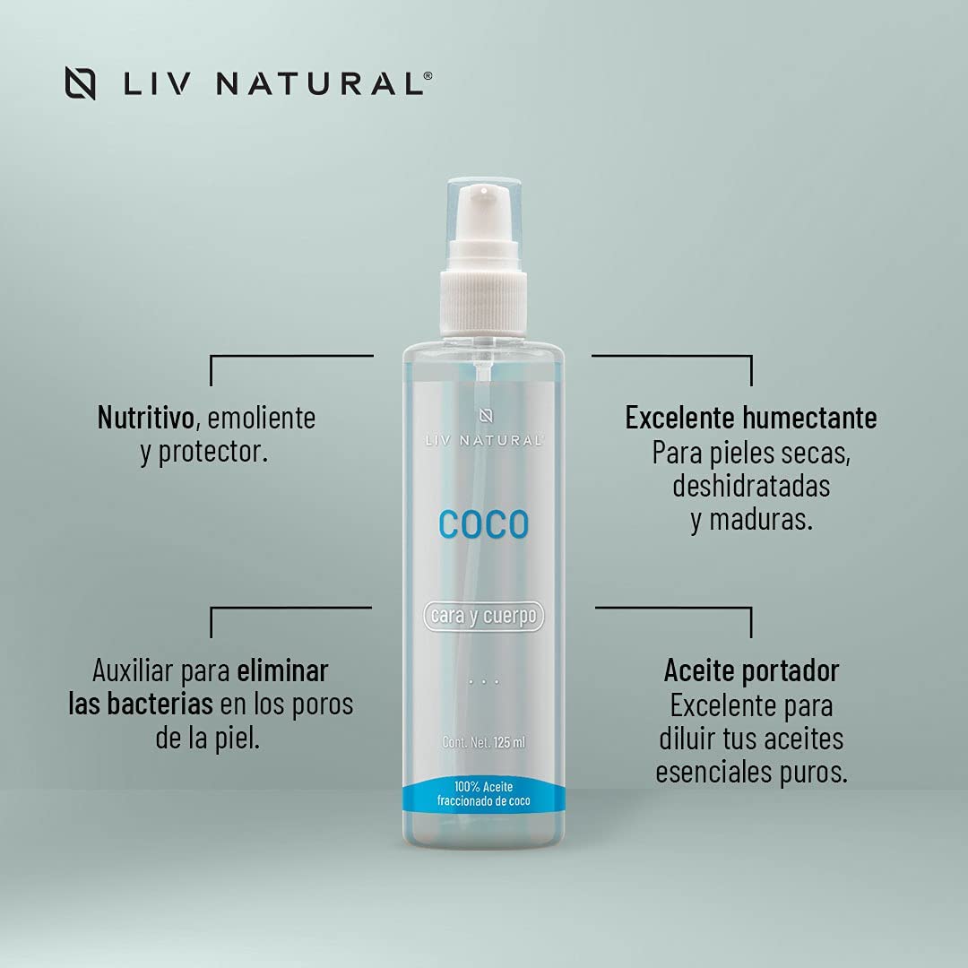 LIV NATURAL Set de 2 Aceites de Coco Fraccionado 125 ml cada uno.