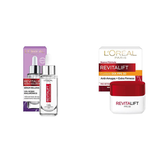 L'Oreal Paris Serum Facial Anti Arrugas Acido Hialuronico Revitalift L'Oreal Paris + L'Oreal Paris Crema Antiarrugas con Fps 30 Revitalift, 50 ml