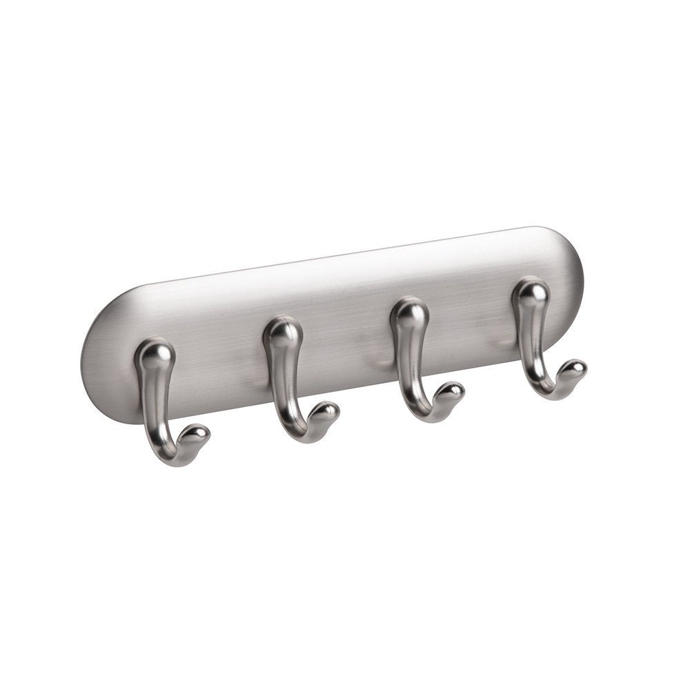 InterDesign 54540 Repisa Autoadherente con Ganchos para Cocina, Oficina, Entrada, 4 ganchos, Nickel Cepillado