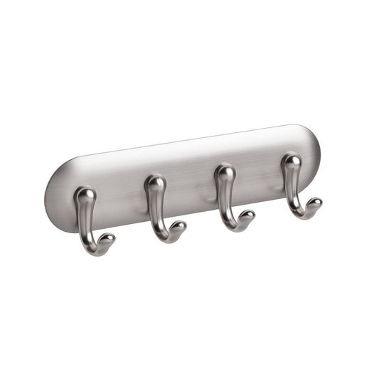 InterDesign 54540 Repisa Autoadherente con Ganchos para Cocina, Oficina, Entrada, 4 ganchos, Nickel Cepillado