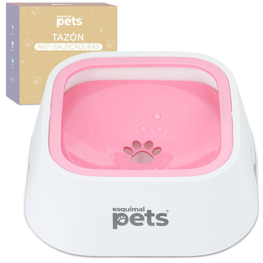 Plato Antisalpicaduras ESQUIMAL Rosa Blanco 1.5 LTS Dispensador de Agua para Perro