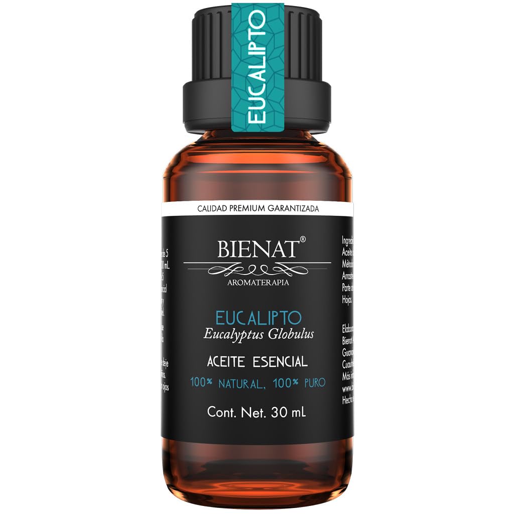 BIENAT AROMATERAPIA Aceite Esencial de Eucalipto 30mL | 100% Puro y Concentrado | Ideal para Difusor de Aromas, Humidificador, Aromaterapia, Masajes, Meditación, Jabones y Velas | Esencia Natural en Gotas