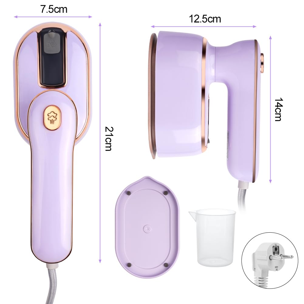 AUAUY Plancha de Vapor Mini, 1000 W, Plancha de Viaje portátil, Plancha de Mano con depósito de Agua de 100 ml, Planchado seco y húmedo, Vapor pequeño, para el hogar y los Viajes (Morado)
