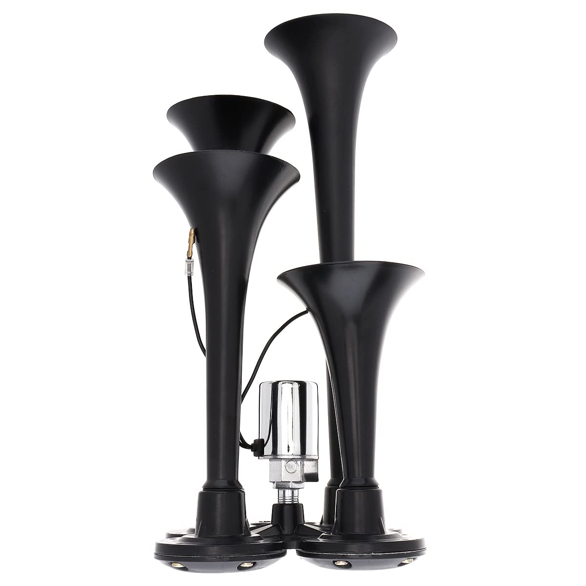 DriSentri 4 trompetas de aire bocina de tren de 12 V 178 dB súper fuerte negro cuatro trompetas bocina de aire para coches, camiones, barcos, SUV, motocicletas, vehículos