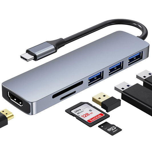 Hub USB C 6 en1, Adaptador Multipuerto USB C para MacBook Pro, USB C Hub a HDMI 4K con 3 Puertos USB Lector de Tarjetas SD/Micro SD Compatible con MacBook Air, iPad Pro, XPS y Más Dispositivos Tipo C