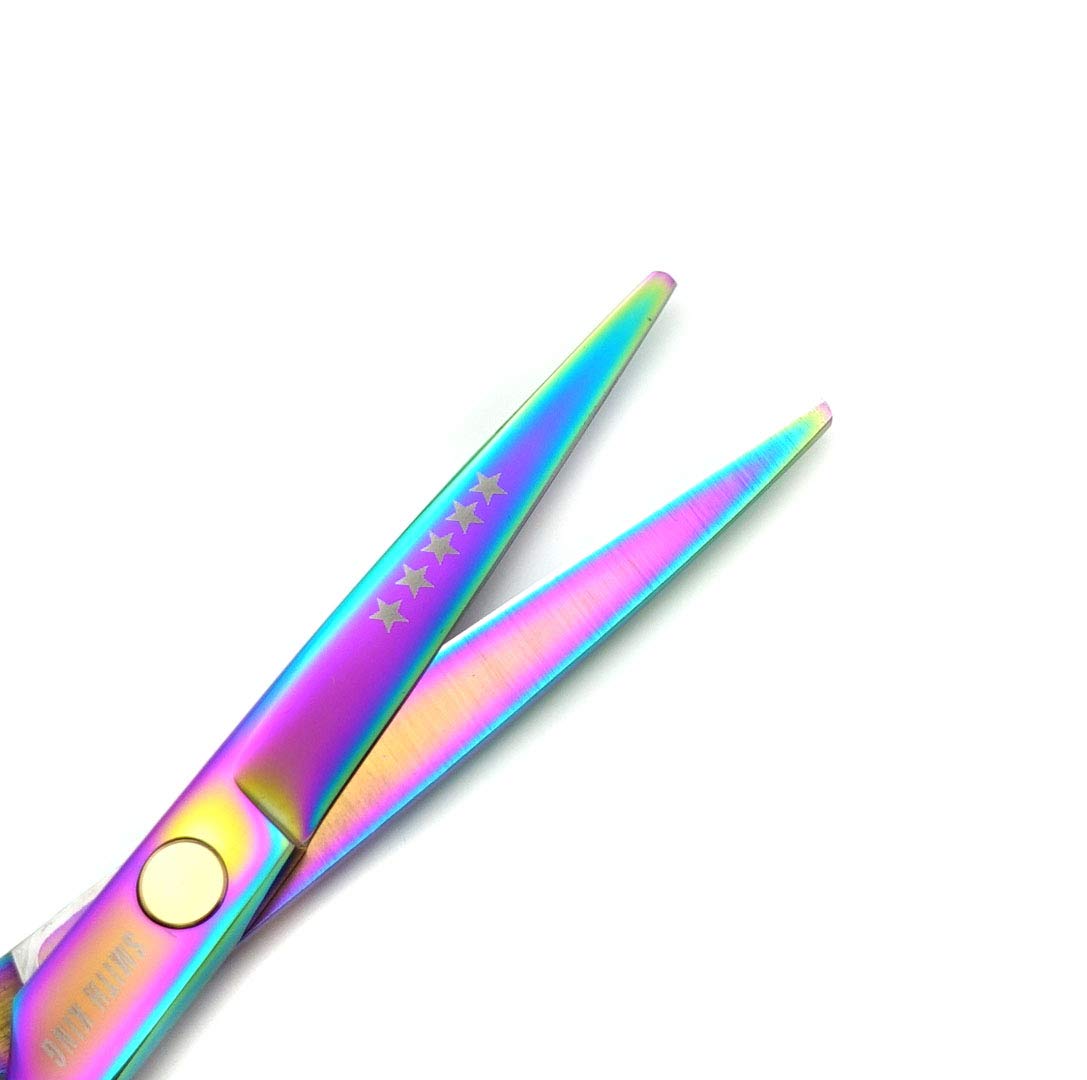 Juego de tijeras de corte de pelo de 12,7 cm con estuche de tijera de piel para corte de pelo, tijeras de adelgazamiento de cabello para personal y profesional (Raibow)