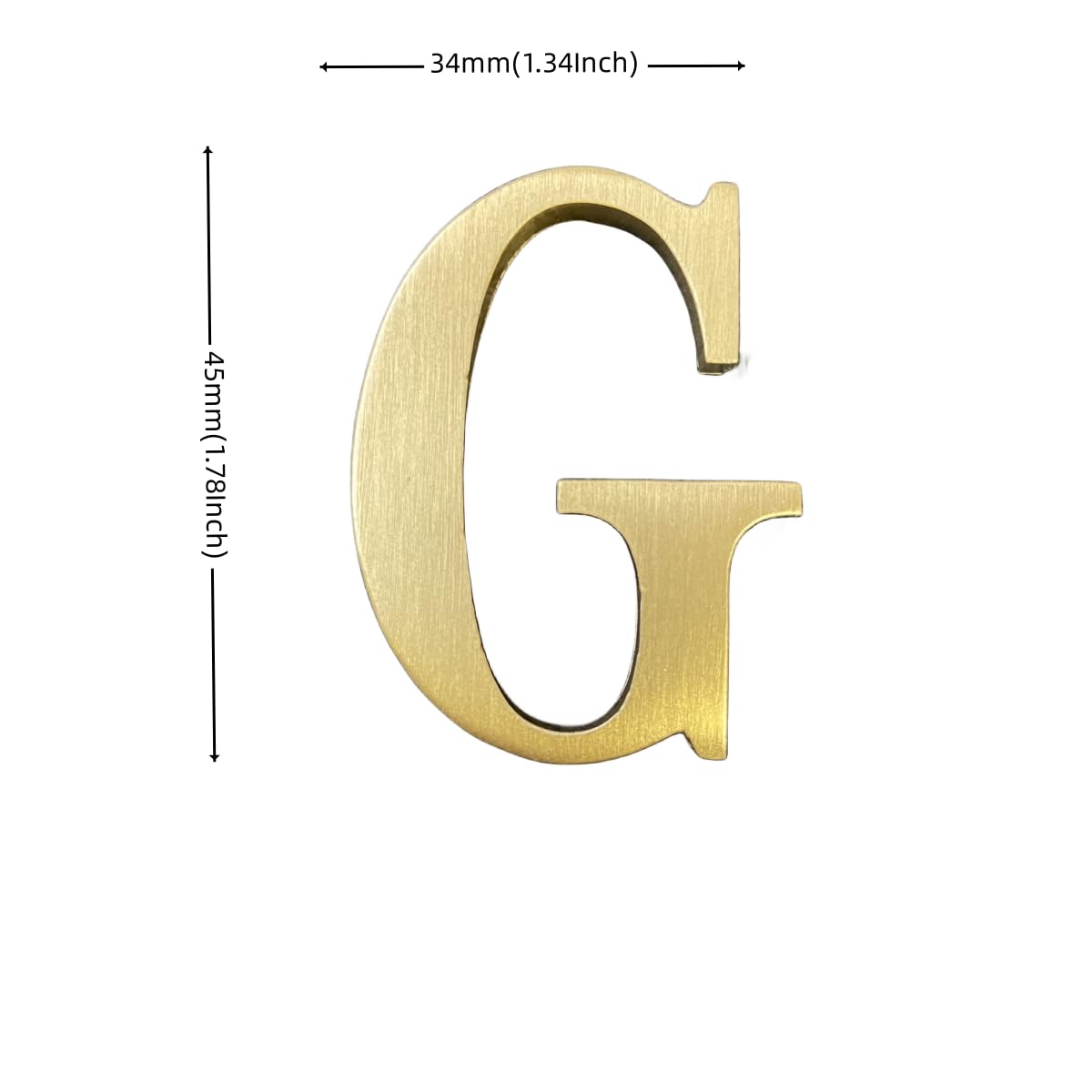 Calcomanía de pared autoadhesiva de latón macizo de 4,5 cm de altura, 4,5 cm, números de dirección de casa, nombre de estudio, combinación de bricolaje para pared y decoración del hogar (letra G)