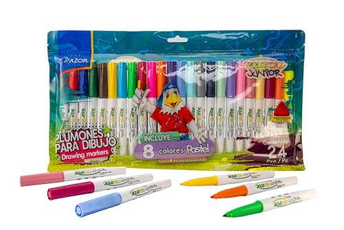 Azor Plumones Para Dibujo 24 Piezas No Toxico Lavable Aquarelo Jr 321.2924