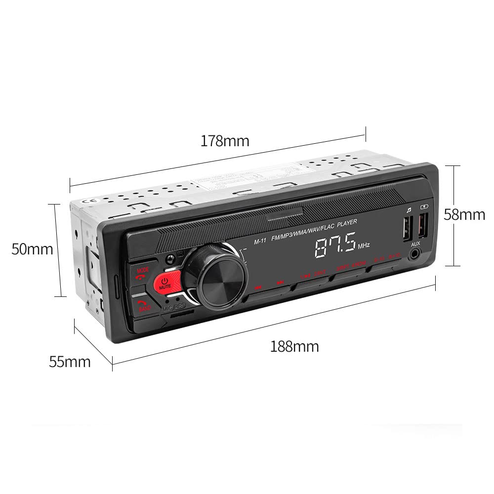 Feiniao Reproductor de MP3 para automóvil, Reproductor Estereo para Automovil, Receptor estéreo BT Radio FM Soporte de Llamadas con Manos Libres Carga USB U-Disk/Tarjeta TF/AUX-IN Asistencia de Voz