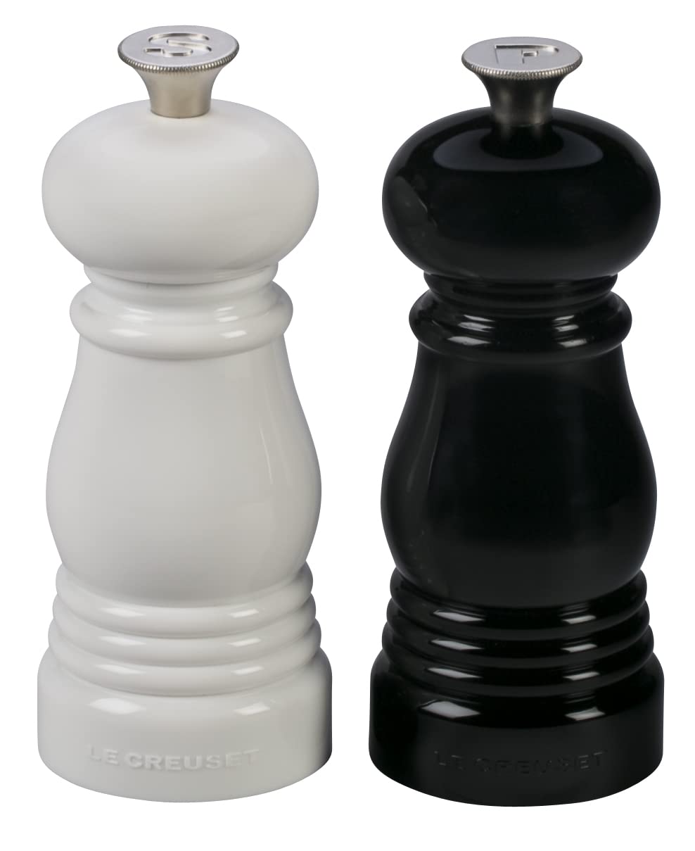 Le Creuset Juego de molinillo de sal y pimienta, 5 x 2 pulgadas cada uno, negro y blanco