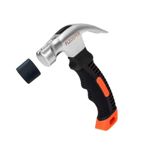 FLZOSPER - Martillo de garra rechoncho de 8 onzas con iniciador de uñas magnético, cabeza de acero pulido resistente, mango de goma Ergo, mini martillo para el hogar, bricolaje, camping, niños,