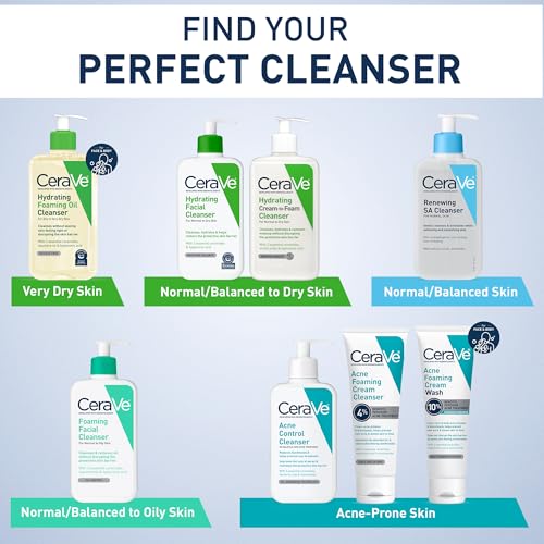 Limpiador facial de espuma CeraVe para el lavado diario de la cara, CeraVe Foaming Facial Cleanser | 16 Ounce | Daily Face Wash for Normal to Oily Skin | Paraben & Fragrance Free, 16 Fl. Oz