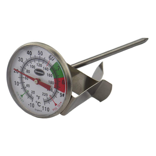 Brannan - Termómetro para leche espumosa con sonda de acero inoxidable de 125 mm y clip para café barista ideal para espumar
