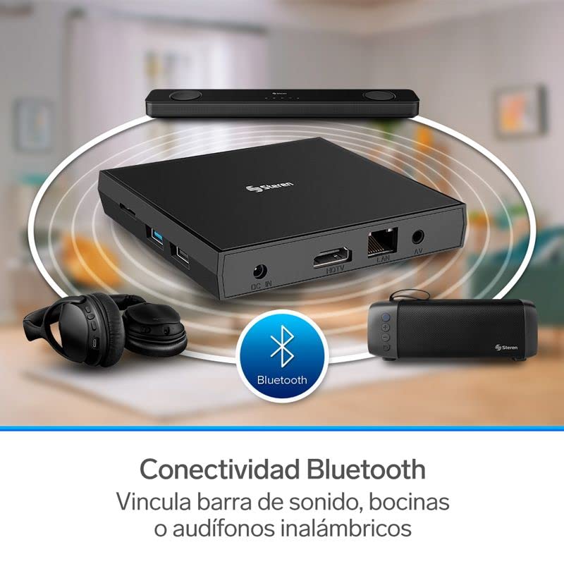Sistema Android TV Box Steren INTV-1000 Negro Chromecast Certificado Google 4K Control Remoto.