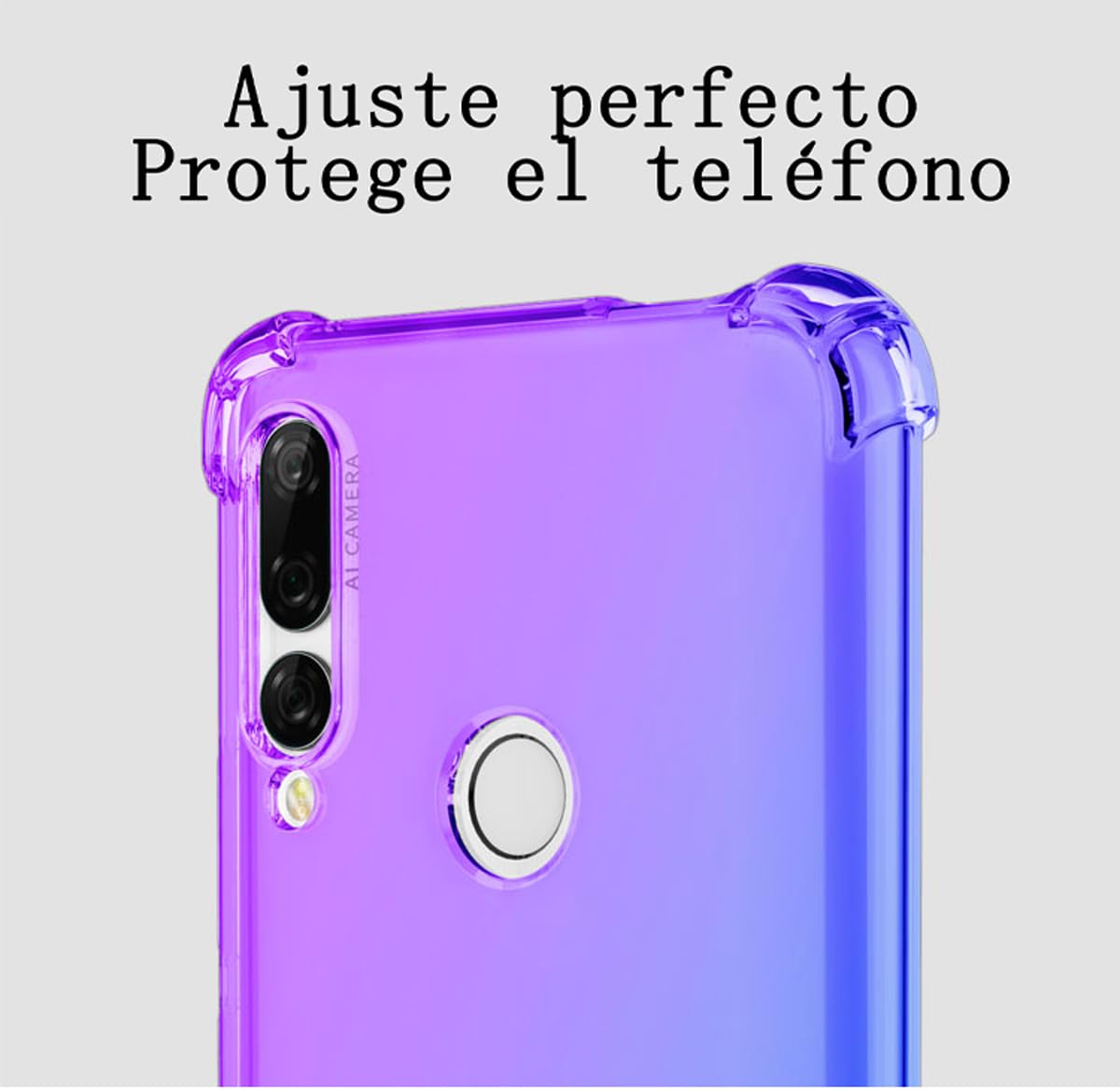 DABUNA Funda para Huawei Y9 Prime 2019 Case Uso Rudo,Transparente Colores Degradados Protectora de Cámara Anticaída Carcasa Bumper(Púrpura Azul)