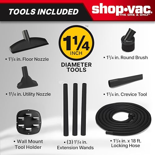 Aspiradora Shop-Vac de Pared Húmedo/Seco 5 Galones 5.5 Picos Ideal para Garaje, Taller y Hogar