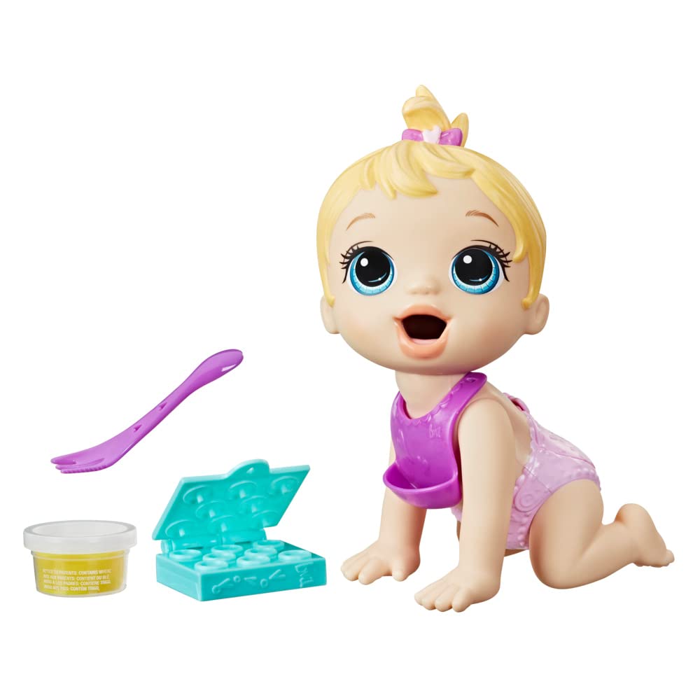Hasbro, Baby Alive, Hora de Comer - Cabello Rubio, Muñeca para Niñas de 20 cm, con 4 Accesorios Incluidos, Edad Recomendada: 3 Años en Adelante