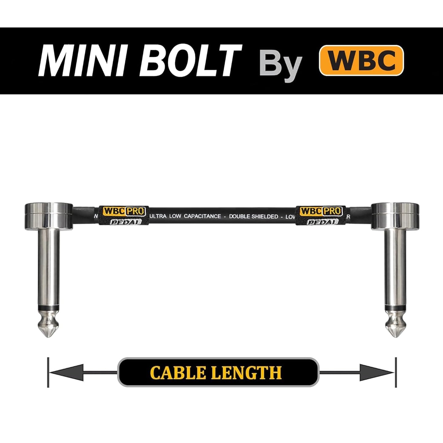 8 pulgadas (20 cm) - WBC-PRO-PEDAL – 22 AWG - Baja capacitancia (18pF/FT) – De grado profesional – A base de grafito - Cable de pedal, efectos, patch, instrumento, con doble blindaje, con conectores