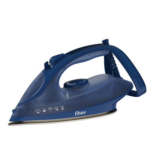 Oster Plancha de Vapor, AeroGlide Plus S7400, con Golpe de Vapor 200 g/min, Recubrimiento Metálico Cerámico, Suela con más Cobertura, Tecnología Aeroceramic, Antigoteo, Azul Oscuro, GCSTAC7401-013
