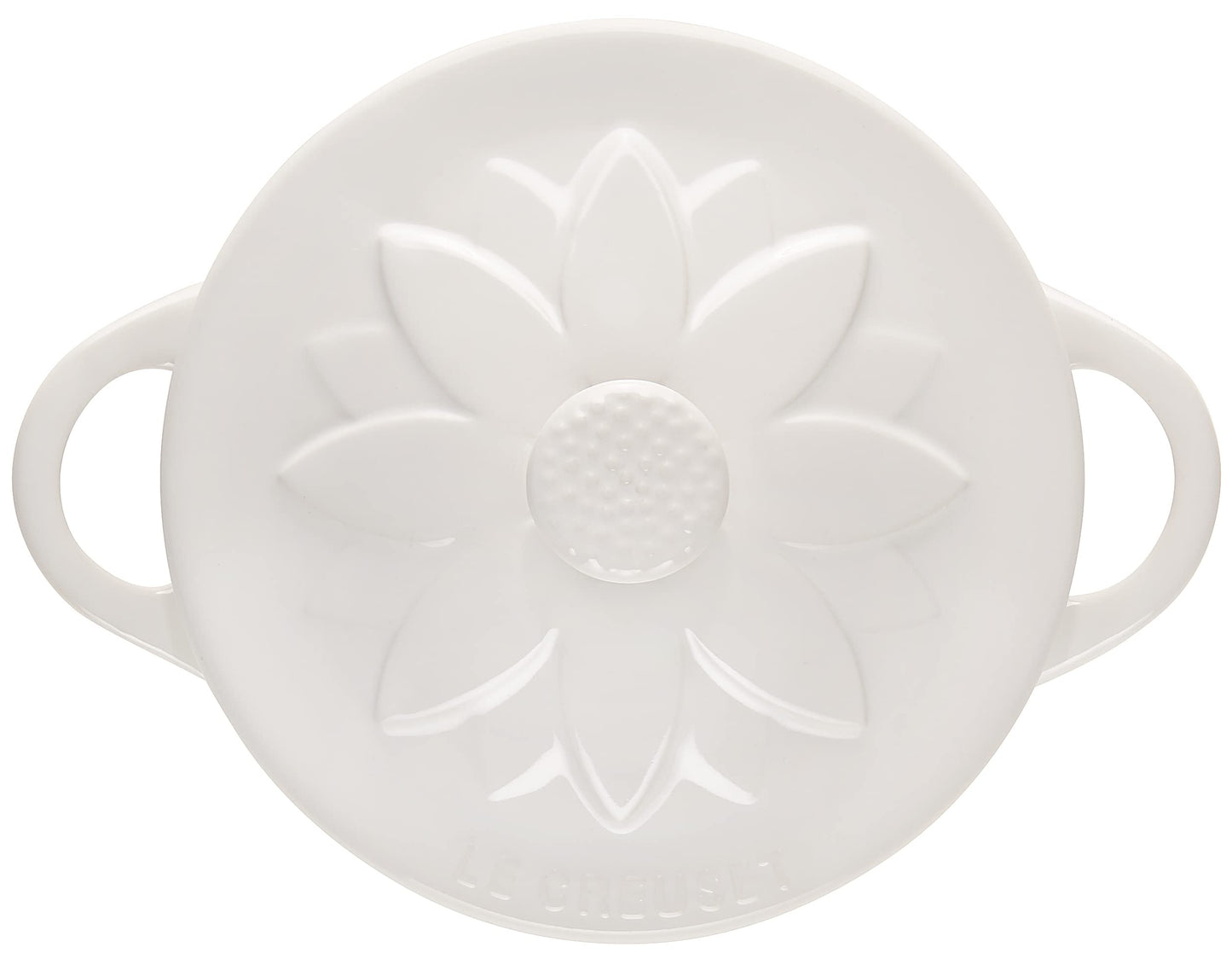 Le Creuset - Cocotte redondo de gres con tapa de flores, 8 onzas, color blanco