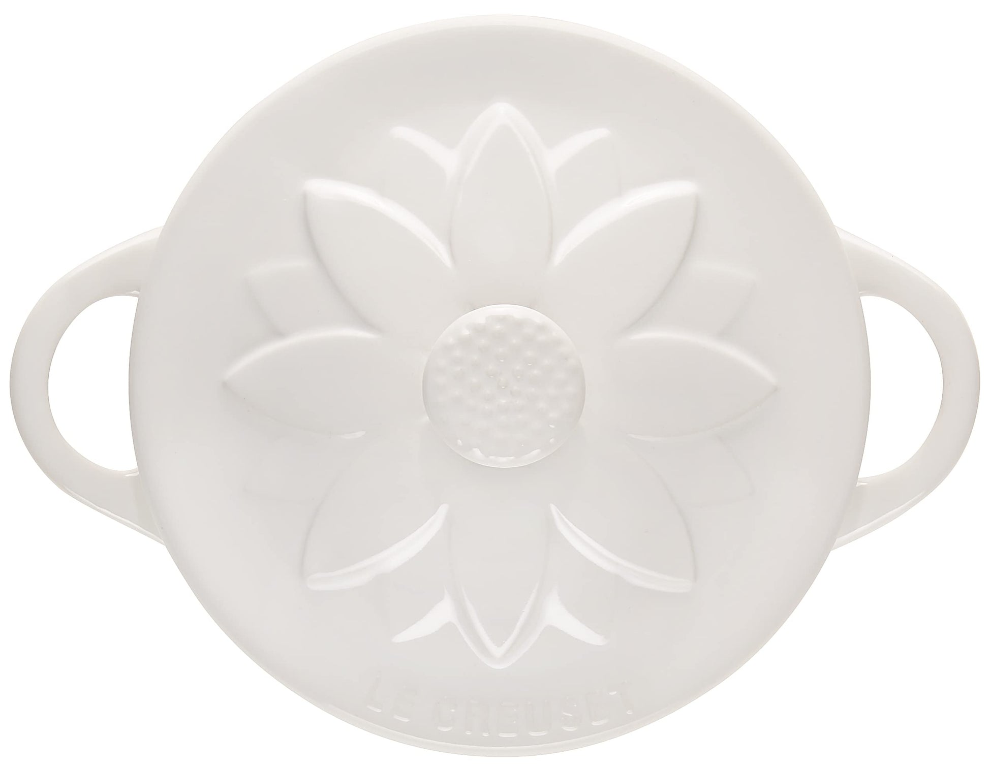 Le Creuset - Cocotte redondo de gres con tapa de flores, 8 onzas, color blanco