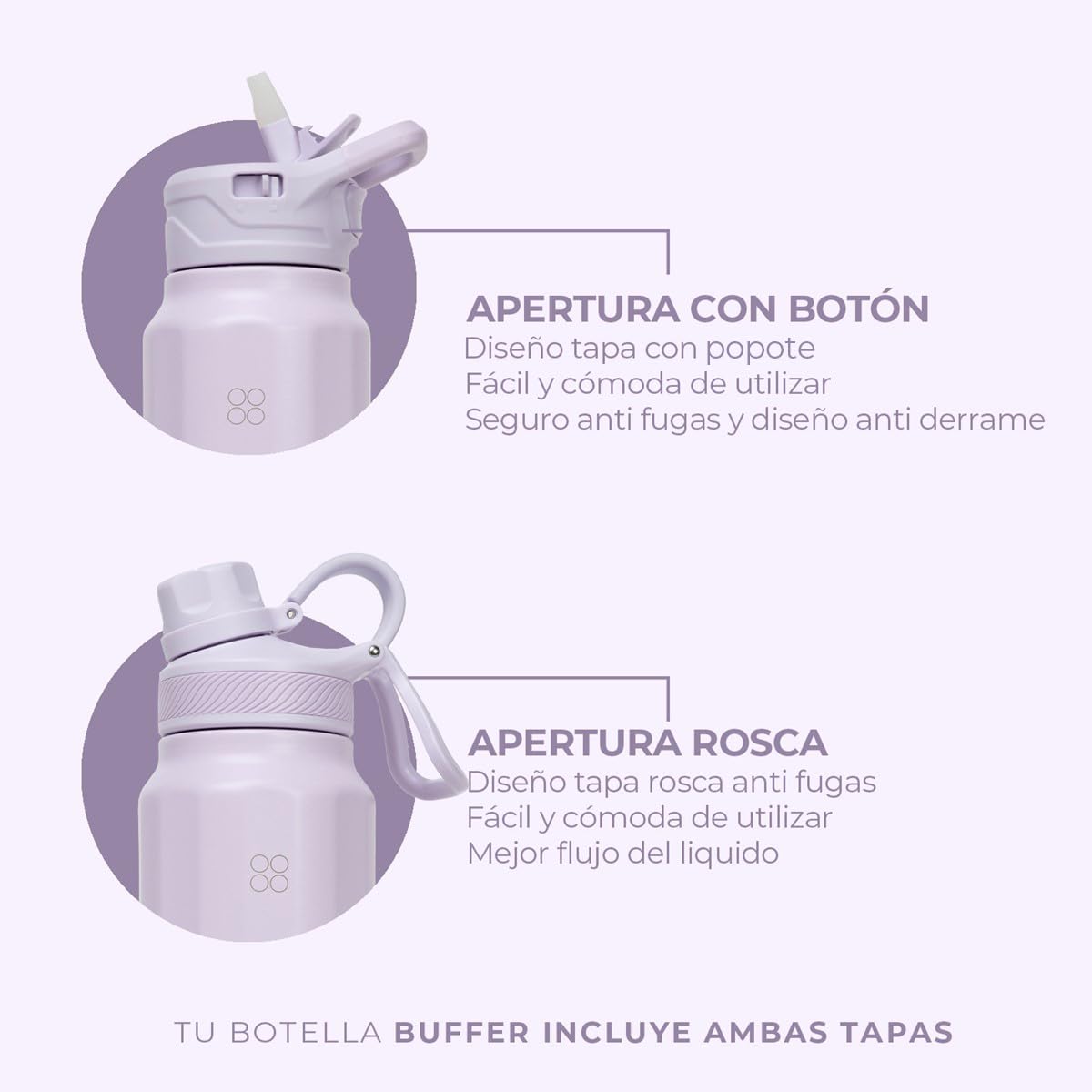 Termo de Acero Inoxidable BUFFER FLASK Soaked Lilac Antigoteo Hermético 700ml