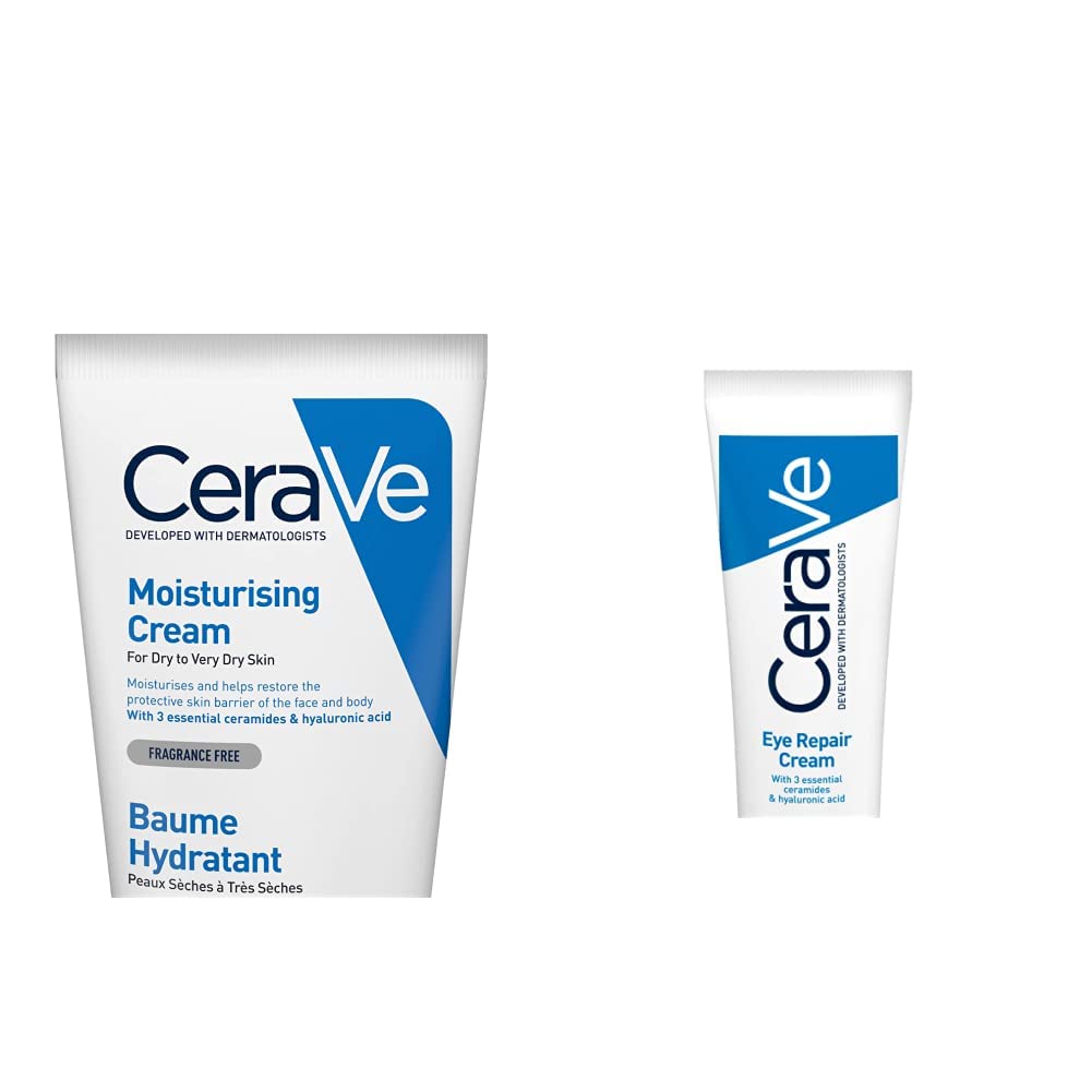 CeraVe Crema Reparadora para el Contorno de Ojos |14gr| Crema hidratante de ojos para bolsas y ojeras + Crema Hidratante |170gr| Hidrante diario para rostro y cuerpo