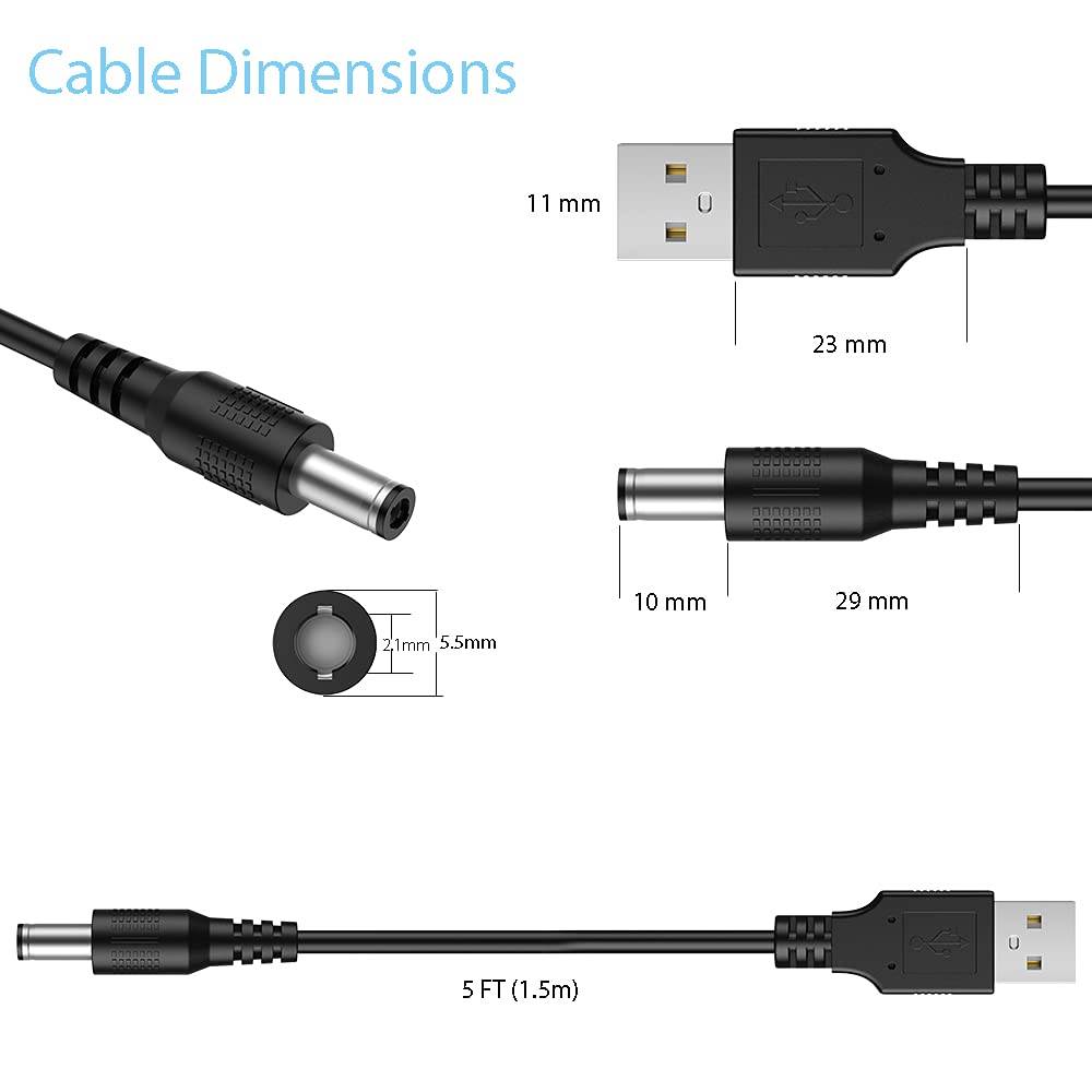 LIANSUM - Cable de alimentación USB a CC de 5 V, cable de carga universal de 5,5 x 2,1 mm con 10 puntas de conector (5,5 x 2,5, 4,8 x 1,7, 4,0 x 1,7, 4,0 x 1,35, 3,0 x 1,1, 2,5 x 0,7, micro USB, tipo