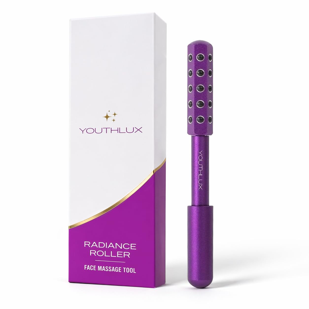 YOUTHLAB Radiance Roller - Germanium Stone Uplifting Face Massage Beauty Roller/Tool for Skin Tightening/Firming, De-Puffing, Anti-Aging and Tension Relief (Purple and Rose Gold)
